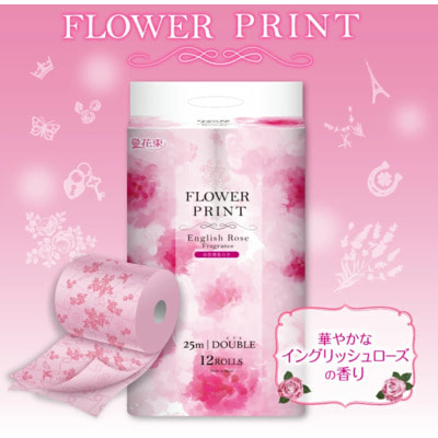 Marutomi "Tissue Hanataba Flower Print English Rose Double" Туалетная бумага двухслойная с оригинальным цветочным принтом, с ароматом английской розы, 12 рулонов по 25 м. (вид 3) Marutomi "Tissue Hanataba Flower Print English Rose Double" Туалетная бумага двухслойная с оригинальным цветочным принтом, с ароматом английской розы, 12 рулонов по 25 м. (фото, вид 3)