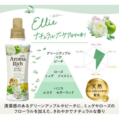 Lion "Soflan Aroma Rich Ellie" Кондиционер для белья с ароматом зеленого яблока, персика, ландыша и розы, сменная упаковка, 1300 мл. (вид 2) Lion "Soflan Aroma Rich Ellie" Кондиционер для белья с ароматом зеленого яблока, персика, ландыша и розы, сменная упаковка, 1300 мл. (фото, вид 2)