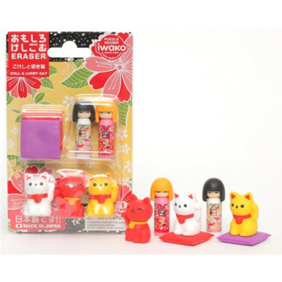 Iwako "Kokeshi Doll&Lucky Cat" Набор фигурных ластиков-пазлов в виде кукол Кокеши, котов счастья и подушек, 5 шт. + 2 шт. (вид 1) Iwako "Kokeshi Doll&Lucky Cat" Набор фигурных ластиков-пазлов в виде кукол Кокеши, котов счастья и подушек, 5 шт. + 2 шт. (фото, вид 1)
