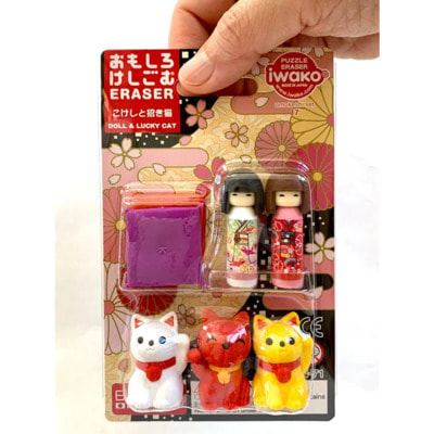 Iwako "Kokeshi Doll&Lucky Cat" Набор фигурных ластиков-пазлов в виде кукол Кокеши, котов счастья и подушек, 5 шт. + 2 шт. (вид 2) Iwako "Kokeshi Doll&Lucky Cat" Набор фигурных ластиков-пазлов в виде кукол Кокеши, котов счастья и подушек, 5 шт. + 2 шт. (фото, вид 2)