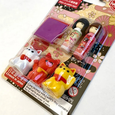Iwako "Kokeshi Doll&Lucky Cat" Набор фигурных ластиков-пазлов в виде кукол Кокеши, котов счастья и подушек, 5 шт. + 2 шт. (вид 3) Iwako "Kokeshi Doll&Lucky Cat" Набор фигурных ластиков-пазлов в виде кукол Кокеши, котов счастья и подушек, 5 шт. + 2 шт. (фото, вид 3)