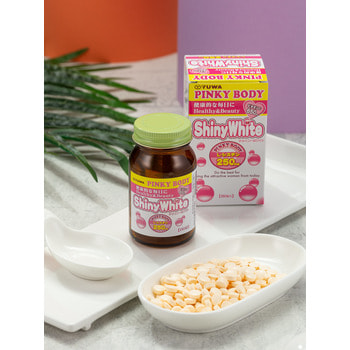 Yuwa "Shiny White Pinky Body" Биологически активная добавка для красоты и иммунитета, 250 мг., 180 таблеток. (фото, вид 2)
