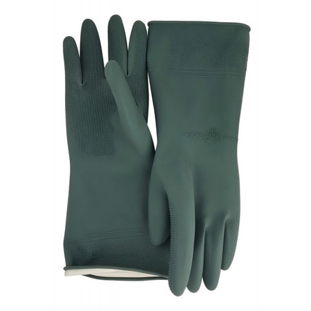 MyungJin "Overfit Rubber Gloves L" Перчатки латексные хозяйственные, темно-зеленые, размер L, 32 х 22 см. (фото, вид 1)