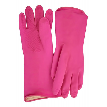 MyungJin "Rubber Glove" Перчатки латексные хозяйственные удлиненные, с манжетой, размер S, 31 х 20 см. (фото, вид 1)