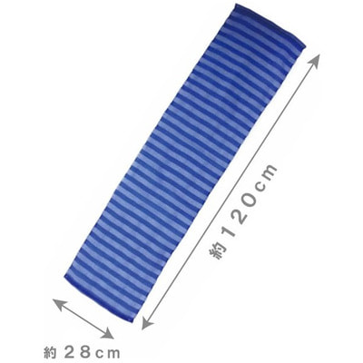 Ohe Corporation "Men's Towel Nylon Towel Regular" Мужская массажная мочалка для тела, средней жесткости, синяя в полоску, 28х120 см. (фото, вид 2)