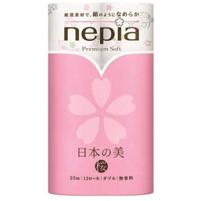 Nepia "Japanese Beauty" Туалетная бумага двухслойная с рисунком "Сакура и Соловей", без аромата, 12 рулонов по 25 м. (фото, вид 1)
