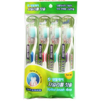 Dental Care "Xylitol Toothbrush Set" Зубная щётка "Ксилит" cо сверхтонкой двойной щетиной (средней жёсткости и мягкой), 4 шт. (фото)