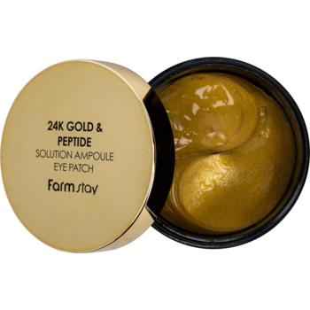 FarmStay "24K Gold & Peptide Solution Ampoule Eye Patch" Гидрогелевые патчи для глаз с 24-х каратным золотом и пептидами, 60 шт.