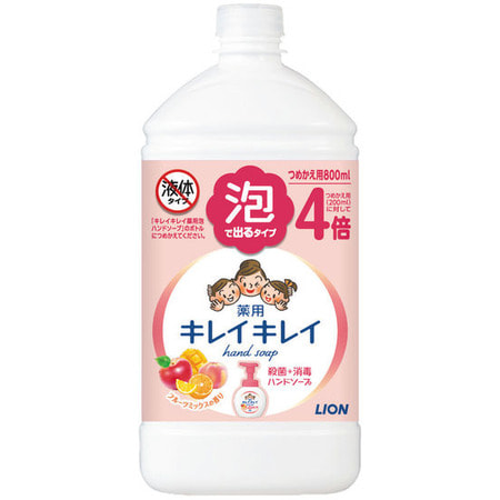 Lion "KireiKirei" Пенное антибактериальное мыло для рук - для всей семьи, с ароматом микса фруктов, бутылка с крышкой, 800 мл.
