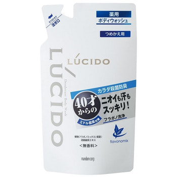Mandom Мужское жидкое мыло "Lucido Deodorant Body Wash" для нейтрализации неприятного запаха с антибактериальным эффектом и флавоноидами - для мужчин после 40 лет, сменная упаковка, 380 мл.