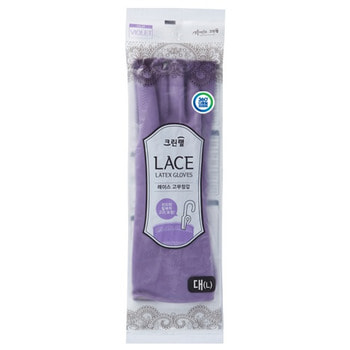 Clean Wrap Перчатки из натурального латекса "Lace Latex Gloves" с внутренним покрытием (укороченные, с крючками для сушки), фиолетовые, размер L, 1 пара.