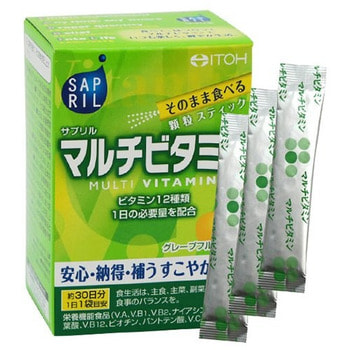 Itoh Kanpo Pharmaceutical "Sapril multivitamin" Саприл Мультивитамин, со вкусом грейпфрута, 30 саше-пакетов на 30 дней. (фото)