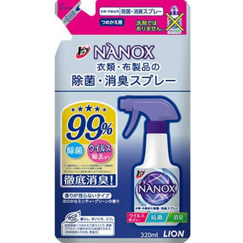 Lion "Top Nanox" Дезинфицирующий и дезодорирующий спрей для одежды и изделий из ткани, сменная упаковка, 320 мл. (фото)