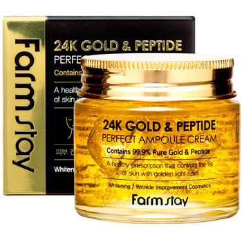 FarmStay "24K Gold & Peptide Perfect Ampoule Cream" Ампульный крем с золотом и пептидами, 80 мл.
