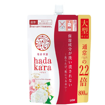 Lion "Hadakara" Увлажняющее жидкое мыло для тела с ароматом изысканного цветочного букета, сменная упаковка, 800 мл.