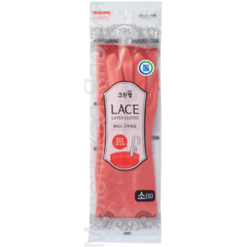 Clean Wrap "Lace latex gloves" Перчатки из натурального латекса с внутренним покрытием, укороченные, с крючками для сушки, коралловые, размер S, 1 пара.
