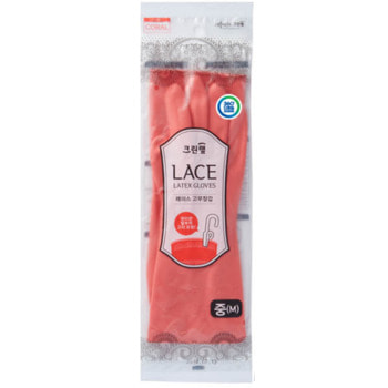 Clean Wrap "Lace latex gloves" Перчатки из натурального латекса с внутренним покрытием, укороченные, с крючками для сушки, коралловые, размер M, 1 пара.