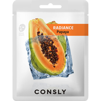Consly "Papaya Radiance Mask Pack" Выравнивающая тон кожи тканевая маска с экстрактом папайи, 20 мл.
