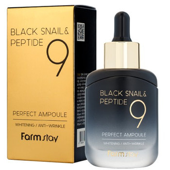 FarmStay "Black Snail & Peptide 9 Perfect Ampoule" Омолаживающая ампульная сыворотка с комплексом из 9 пептидов, 35 мл.