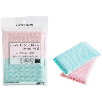 SC "Crystal Scrubber" Губка для мытья посуды и кухонных поверхностей в полиэтиленовой плотной сетке, жесткая, 13,5 х 8 х 2 см, 2 шт.