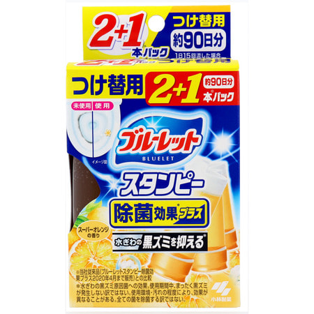 Kobayashi "Bluelet Stampy Orange" Дезодорирующий очиститель-цветок для туалетов, с ароматом апельсина, запасной блок, 28 гр.х 3 шт. (фото)