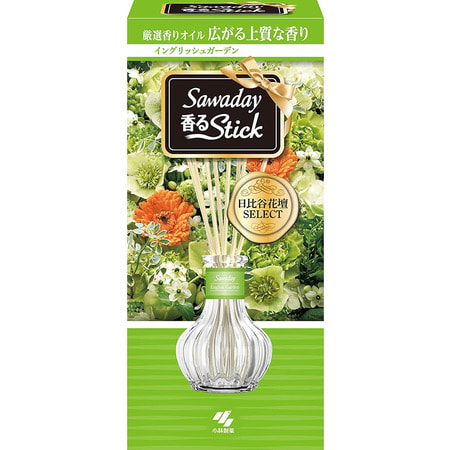 Kobayashi "Sawaday Stick Parfum English Garden" Натуральный аромадиффузор для дома, с ароматом трав и белых цветов, стеклянный флакон, 70 мл, 8 палочек. (фото)