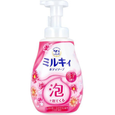 COW "Milky Foam Floral Soap" Увлажняющее мыло-пенка для тела с маслом ши и скваланом, с ароматом пиона и розы, 600 мл. (фото)