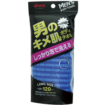 Aisen "Men's Foaming Body Towel Hard" Мочалка массажная мужская жесткая, удлиненная, синяя, размер 30 х 120 см. (фото)