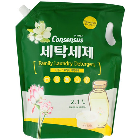 HB Global "Consensus Liquid Laundry Detergent" Жидкое средство для стирки, для всей семьи, аромат белого мускуса, мягкая упаковка, 2,1 л.