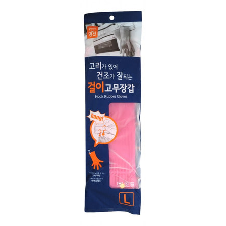 MyungJin "Rubber Glove Hook - Type L" Перчатки латексные хозяйственные c крючком, розовые, размер L, 38 х 22 см. (фото)