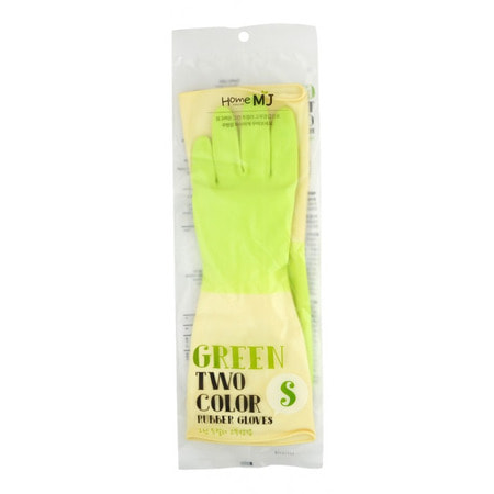 MyungJin "Rubber Glove TwoTone S" Перчатки латексные хозяйственные, двухцветные, зеленый/белый, размер S, 33 х 19 см. (фото)
