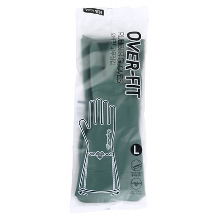 MyungJin "Overfit Rubber Gloves L" Перчатки латексные хозяйственные, темно-зеленые, размер L, 32 х 22 см. (фото)