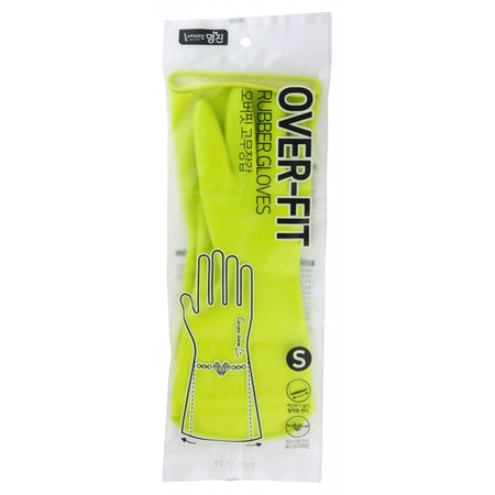 MyungJin "Overfit Rubber Gloves S" Перчатки латексные хозяйственные, салатовые, размер S, 32 х 20 см. (фото)