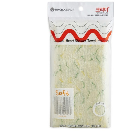 SC "Heart Shower Towel" Мочалка для тела с плетением "Сетка" и рисунком, средней жёсткости, 28 см х 95 см, 1 шт.