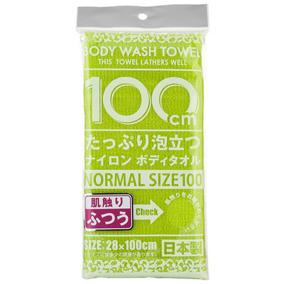 Yokozuna "Shower Body Towel Normal Green" Массажная мочалка для тела, средней жесткости, салатовая, 28 х 100 см, 1 шт.