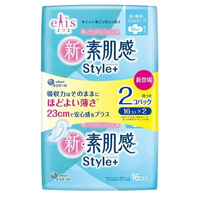 Daio Paper Japan "Elis New Skin Feeling Style+" Тонкие гигиенические прокладки с мягкой поверхностью, с крылышками, нормал+, 23 см, 2 уп х 16 шт.