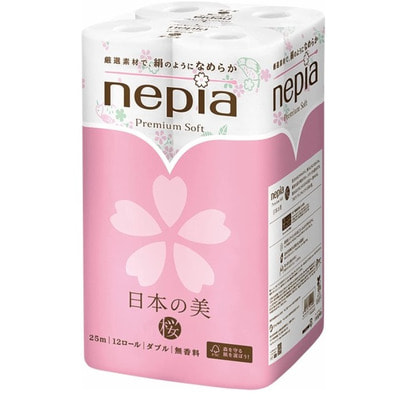 Nepia "Japanese Beauty" Туалетная бумага двухслойная с рисунком "Сакура и Соловей", без аромата, 12 рулонов по 25 м. (фото)
