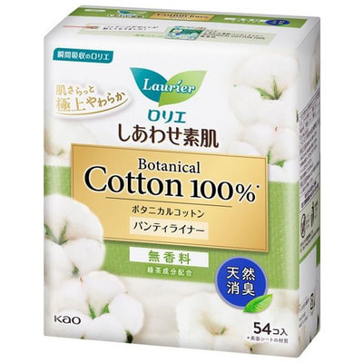 KAO "Laurier Happy Skin Botanical Cotton" Ежедневные гигиенические прокладки с верхним слоем из натурального хлопка, без аромата, 14 см, 54 шт. (фото)