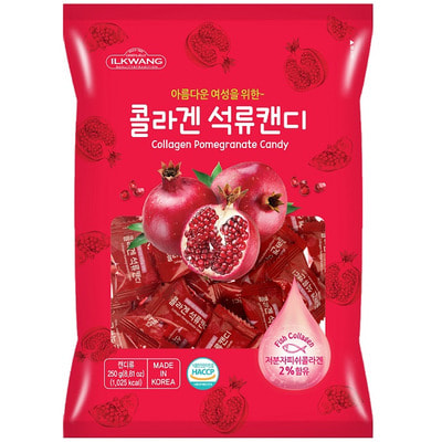 Ilkwang "Collagen Pomegranate Candy" Карамель леденцовая, с коллагеном и соком граната, 250 г. (фото)