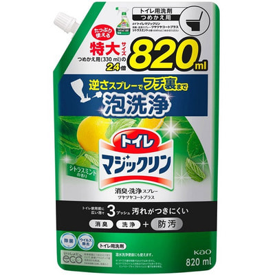 KAO "Magic Clean Toilet Deodorant&Clean Citrus Mint" Моющее средство для туалета с дезодорирующим эффектом, мятно-цитрусовый аромат, сменная упаковка, 820 мл.