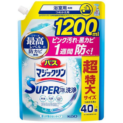 KAO "Magiс Clean Super Clean" Пенящееся моющее средство для ванной комнаты, с антибактериальным эффектом, без запаха, сменная упаковка, 1200 мл. (фото)