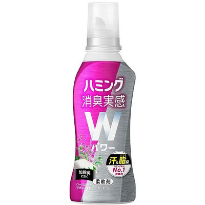 KAO "Humming W Power Herbal Soap" Кондиционер-ополаскиватель для белья, с антибактериальным и дезодорирующим эффектом, с ароматом травяного мыла, 510 мл.