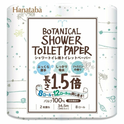 Marutomi "Tissue Hanataba Botanical Shower 1.5x Winding Double" Туалетная бумага двухслойная, увеличенной длины, с ароматом жасмина, 8 рулонов по 34,5 м. Marutomi "Tissue Hanataba Botanical Shower 1.5x Winding Double" Туалетная бумага двухслойная, увеличенной длины, с ароматом жасмина, 8 рулонов по 34,5 м. (фото)