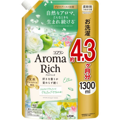 Lion "Soflan Aroma Rich Ellie" Кондиционер для белья с ароматом зеленого яблока, персика, ландыша и розы, сменная упаковка, 1300 мл. Lion "Soflan Aroma Rich Ellie" Кондиционер для белья с ароматом зеленого яблока, персика, ландыша и розы, сменная упаковка, 1300 мл. (фото)