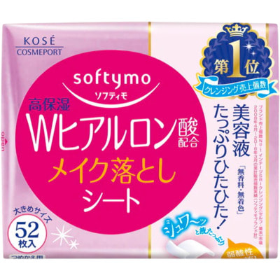 Kose Cosmeport "Softymo" Влажные салфетки для снятия макияжа увлажняющие с W-гиалуроновой кислотой, сменная упаковка, 52 шт. Kose Cosmeport "Softymo" Влажные салфетки для снятия макияжа увлажняющие с W-гиалуроновой кислотой, сменная упаковка, 52 шт.