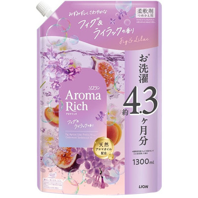 Lion "Soflan Aroma Rich Lilac" Кондиционер для белья с богатым ароматом натуральных масел, аромат инжира и сирени, сменная упаковка, 1300 мл. Lion "Soflan Aroma Rich Lilac" Кондиционер для белья с богатым ароматом натуральных масел, аромат инжира и сирени, сменная упаковка, 1300 мл. (фото)