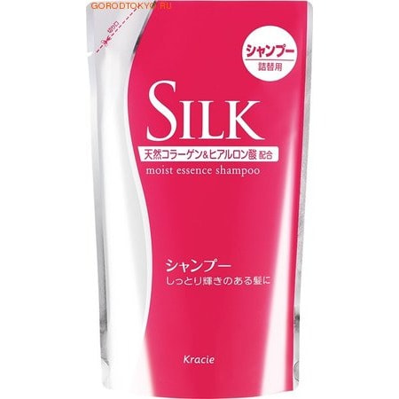 Kracie "Silk Moist Essence" Увлажняющий шампунь для волос, c коллагеном и протеинами шёлка, с цветочно-фруктовым ароматом, 350 мл. Сменный блок.