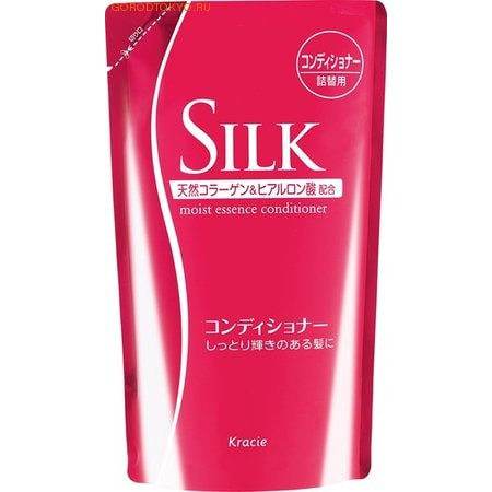 Kracie "Silk Moist Essence" Увлажняющий кондиционер для волос, c коллагеном и протеинами шёлка, с цветочно-фруктовым ароматом, 350 мл. Сменный блок.