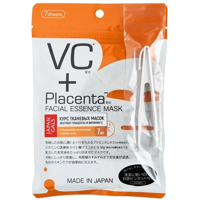 Japan Gals "VC + Placenta facial Essence Mask" Маска с плацентой и витамином С, 7 шт. (фото)