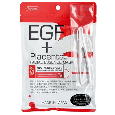 Japan Gals Маска с плацентой и EFG "EFG + Placenta facial Essence Mask", 7 шт. в упаковке.